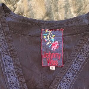 Johnny Was Charcoal Embroidered Blouse